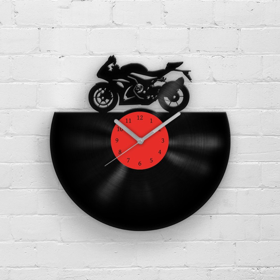 Gift for Him, Racing Motorbike, Motorcycle Gifts, Vinyl Clock, Man Cave Art, Decor for Men, Garage Wall Hanging, Present for Racer, Clocks