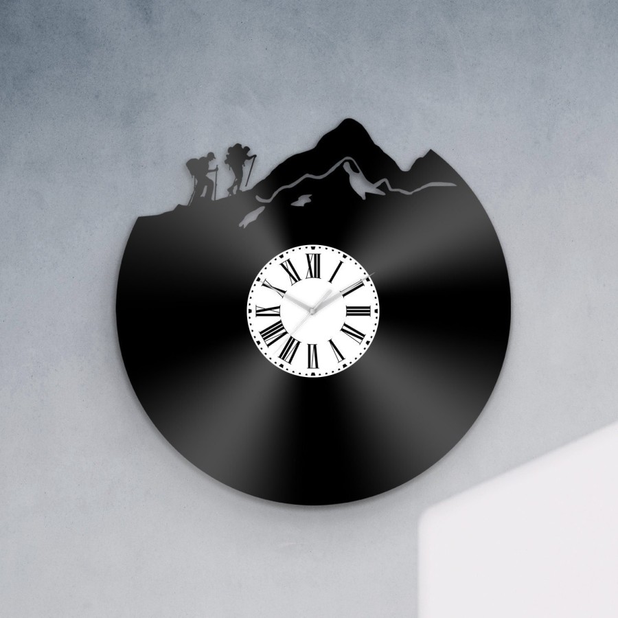 Hiking Men - Vinyl Clock, Wall Decor for Hikers, Wall Accessory for Him, Man Cave Art, Gift for Climbers, Climbing Vinyl Clock, Mountains