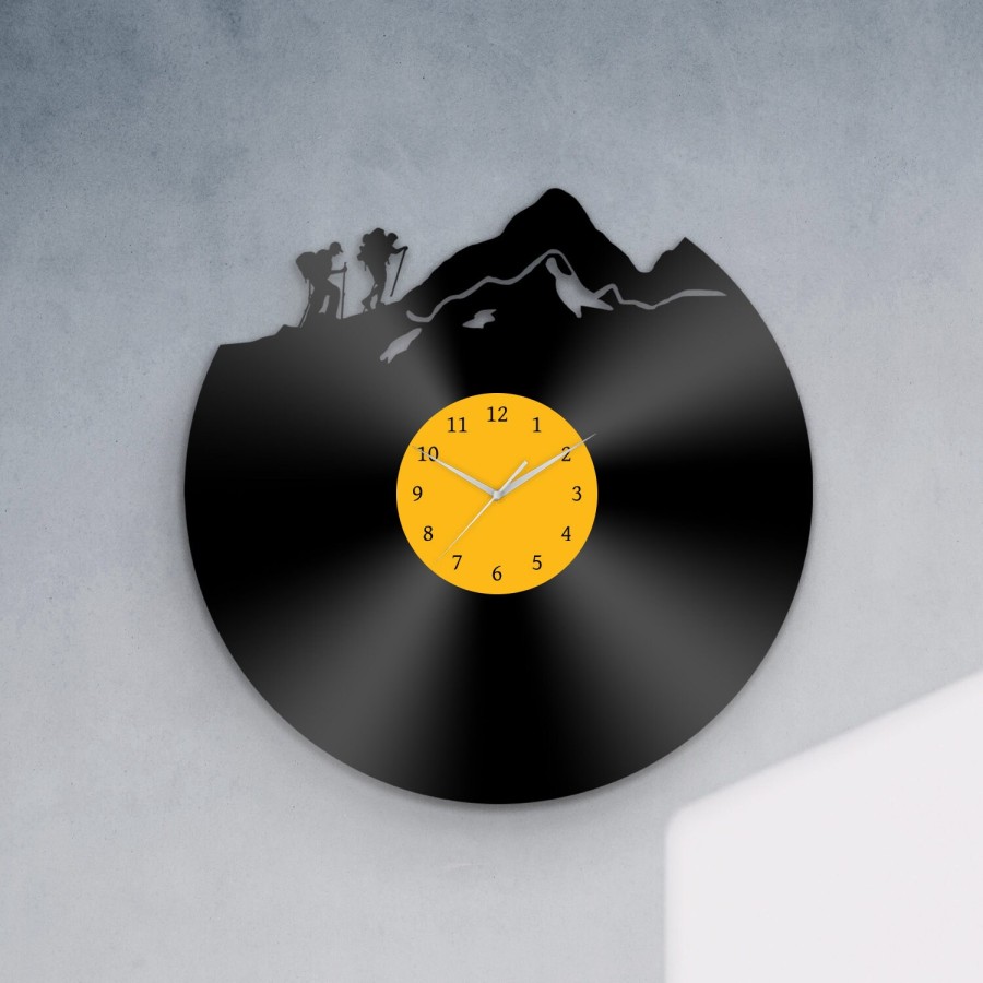 Hiking Men - Vinyl Clock, Wall Decor for Hikers, Wall Accessory for Him, Man Cave Art, Gift for Climbers, Climbing Vinyl Clock, Mountains