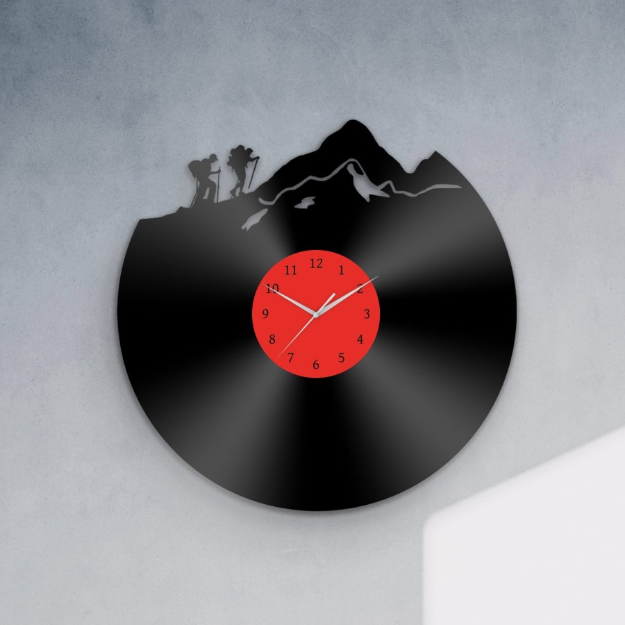 Hiking Men - Vinyl Clock, Wall Decor for Hikers, Wall Accessory for Him, Man Cave Art, Gift for Climbers, Climbing Vinyl Clock, Mountains