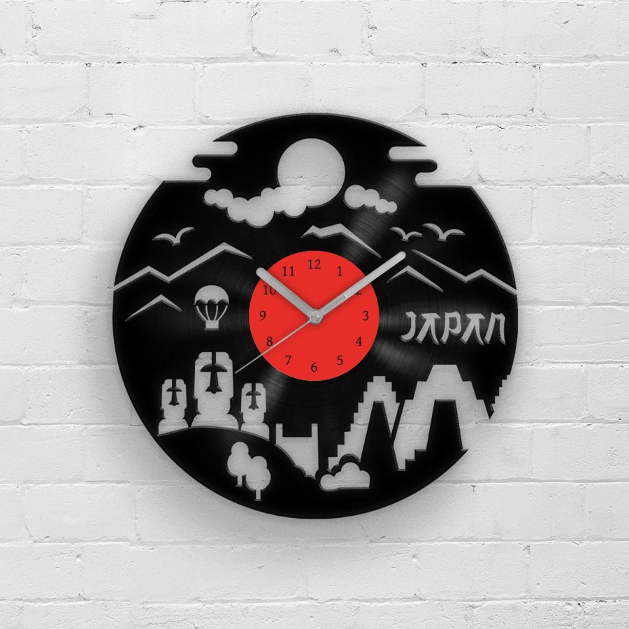 JAPAN - Vinyl Clock, Japanese Style Wall Art, 12&quot; Artwork, Gift Idea, Housewarming Gifts, Minimalist Sign, Rising Sun Country, Nature