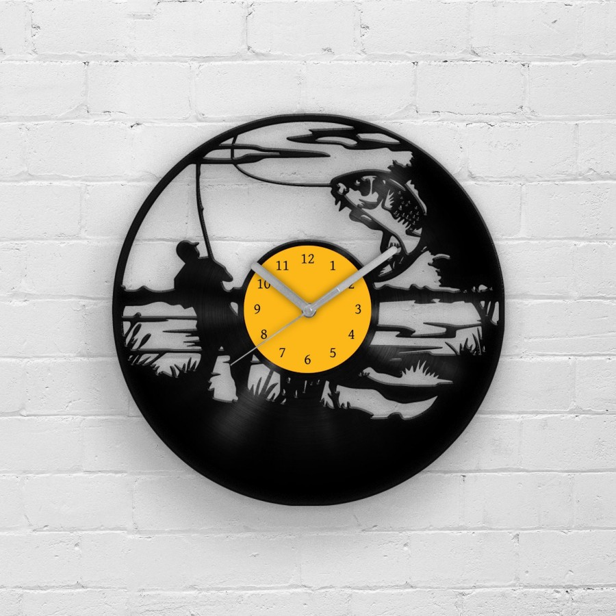 Mens Fishing Gift, Wall Art Fisherman, Vinyl Wall Clock, Wall Hanging, Housewarming Gift, Gift for Father, Best Men Gifts, Fishing Artwork