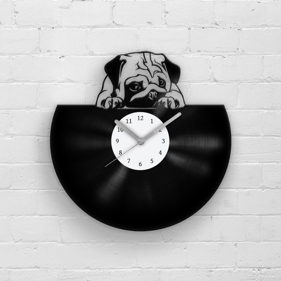 Pug Gifts - Cute Dog Lover Gift - Vinyl Record Clock Pug - Pug Life Wall Art - Wall Decor Dog - Pug Life Wall Hanging - Dog Gifts Wall Decor