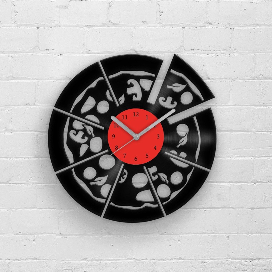 PIZZA - Vinyl Clock, Pizza Wall Art, Cafè Wall Decor, Cafe Wall Decor, Wall Hanging for Pizzeria, Restaurant Wall Clock, Housewarming Gifts