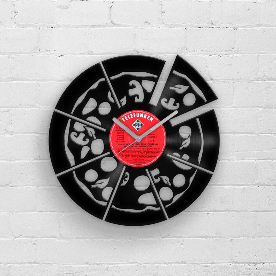 PIZZA - Vinyl Clock, Pizza Wall Art, Cafè Wall Decor, Cafe Wall Decor, Wall Hanging for Pizzeria, Restaurant Wall Clock, Housewarming Gifts