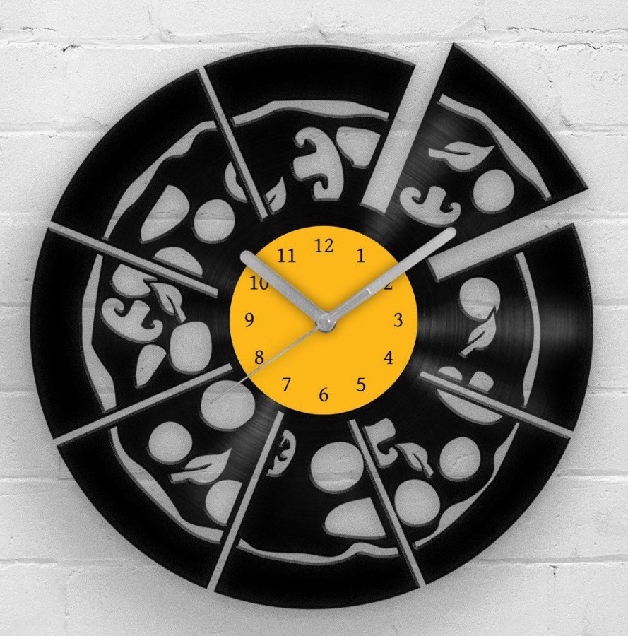 PIZZA - Vinyl Clock, Pizza Wall Art, Cafè Wall Decor, Cafe Wall Decor, Wall Hanging for Pizzeria, Restaurant Wall Clock, Housewarming Gifts