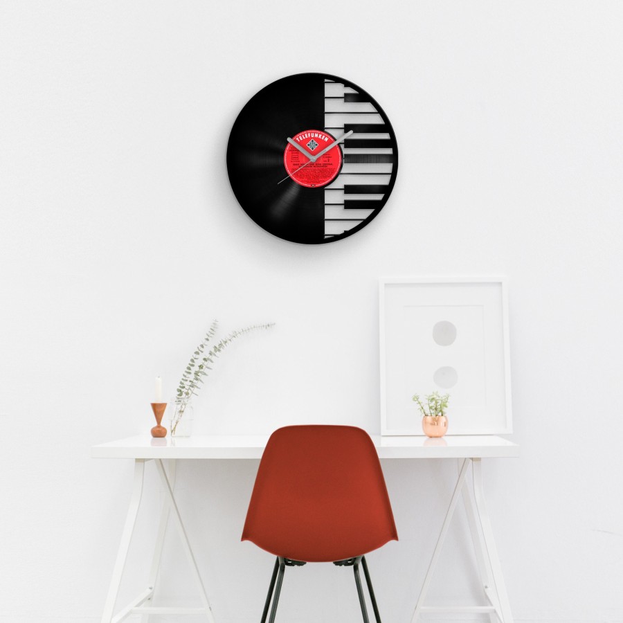 Piano music vinyl record wall clock for a music fan for any ocassion like birthday, best gift for music lover or fan, classic gift for him