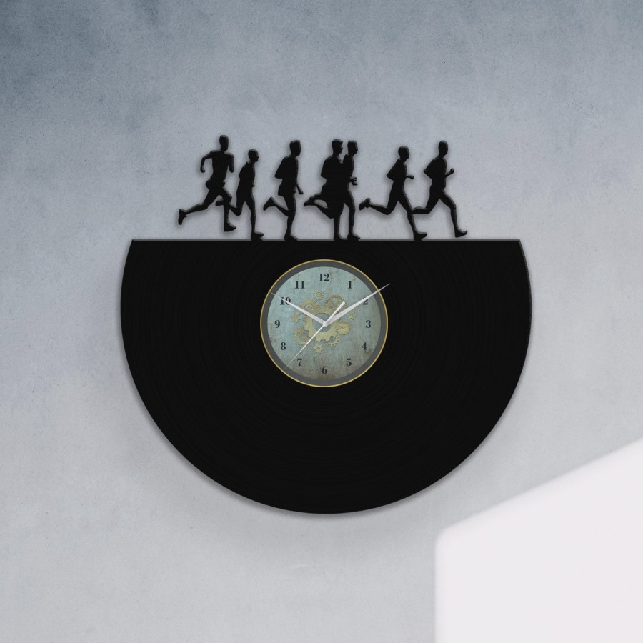 RUNNERS - Vinyl Clock, Running Man, Wall Hanging for Men, Gift for Runner, Marathon Theme, Men Cave Art, House Warming Decor, Sports