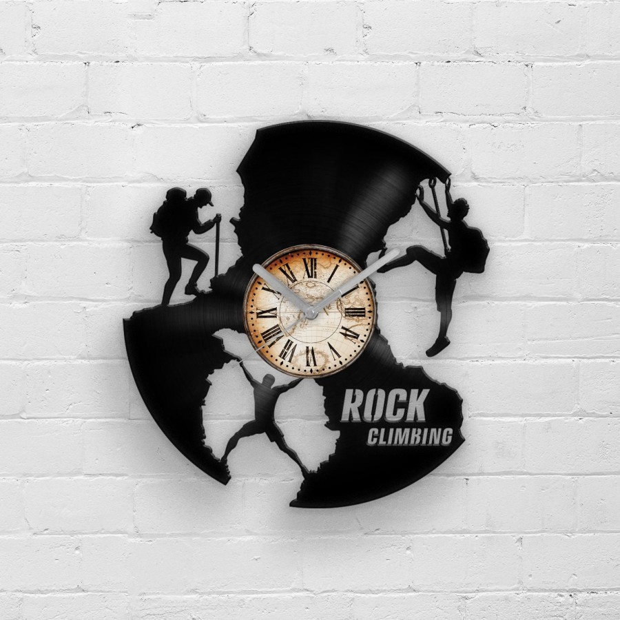 Rock Climber&#39;s Vinyl Clock | Climbing Gift for Your Friend | Traveler Gifts | Extreme Sports Lover Gift | Wall Art Alpinism | Gift for Dad