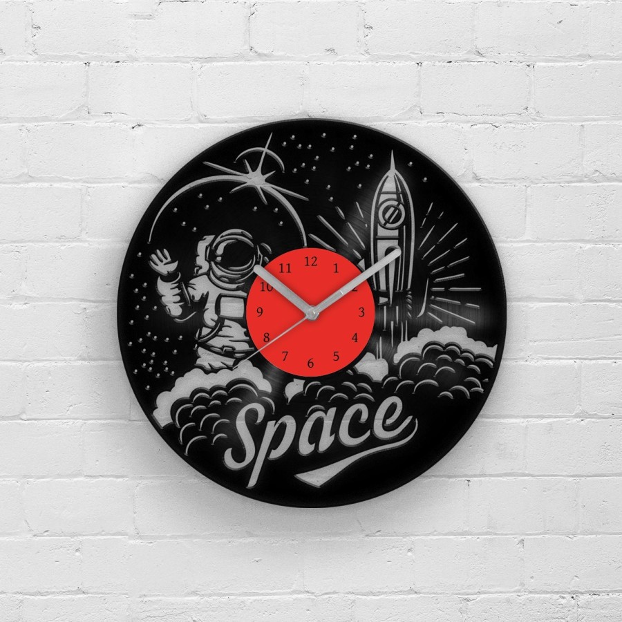 Space Vinyl Clock, Astronaut Wall Decor, Wall Hanging Space, Rocket Space Ship, Vinyl Clock Astronaut, Vinyl Record Clocks, Vinyl Artwork