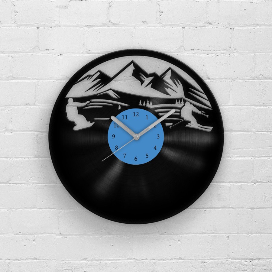 Skiing Vinyl Wall Clock for Winter Sports Fan, Skiers Gift, Winter Sports Art, Free Shipping Worldwide, Downhill, Mountains Themed Gift