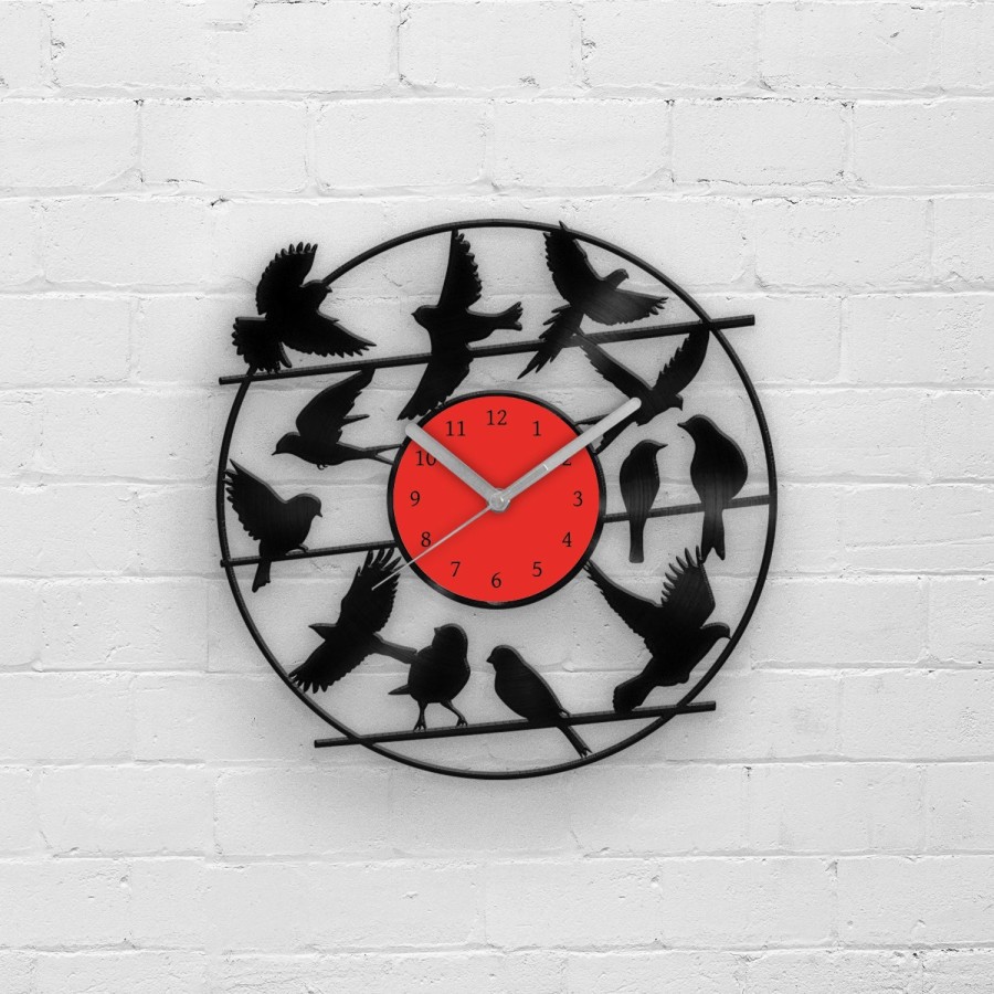 Vinyl Wall Clock - Black Birds Silent Vinyl Clock, Unique Art Home Decor Vinyl Wall Art Horloge Murale Housewarming Gift Bird Themed