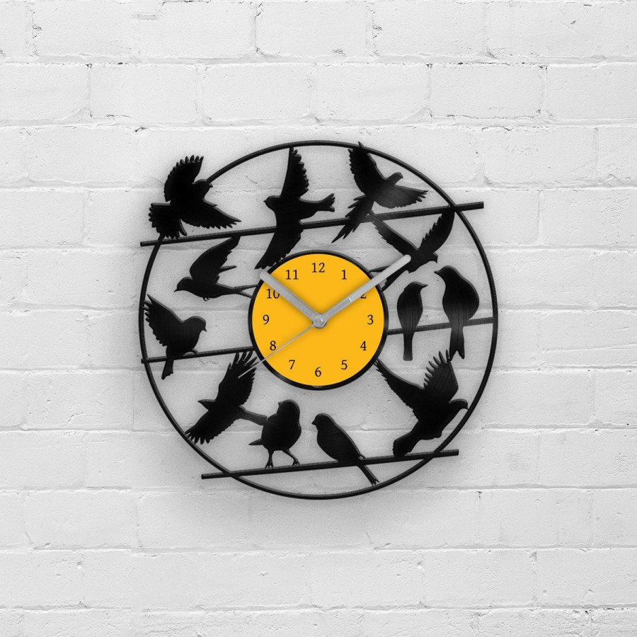Vinyl Wall Clock - Black Birds Silent Vinyl Clock, Unique Art Home Decor Vinyl Wall Art Horloge Murale Housewarming Gift Bird Themed