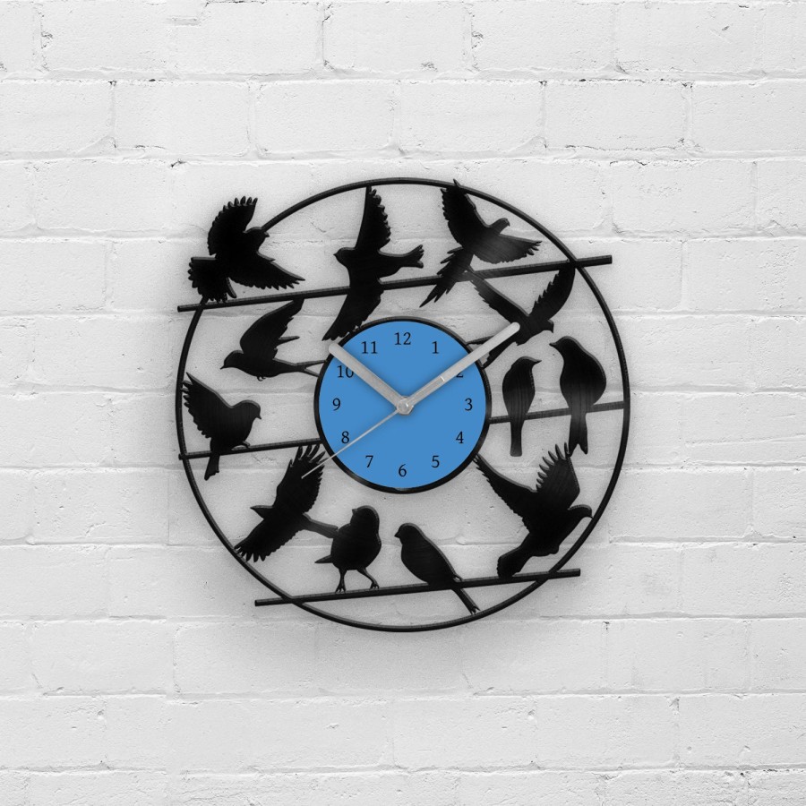 Vinyl Wall Clock - Black Birds Silent Vinyl Clock, Unique Art Home Decor Vinyl Wall Art Horloge Murale Housewarming Gift Bird Themed