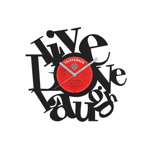 Live Love Laugh laikrodis iš perdirbtos vinilinės plokštelės